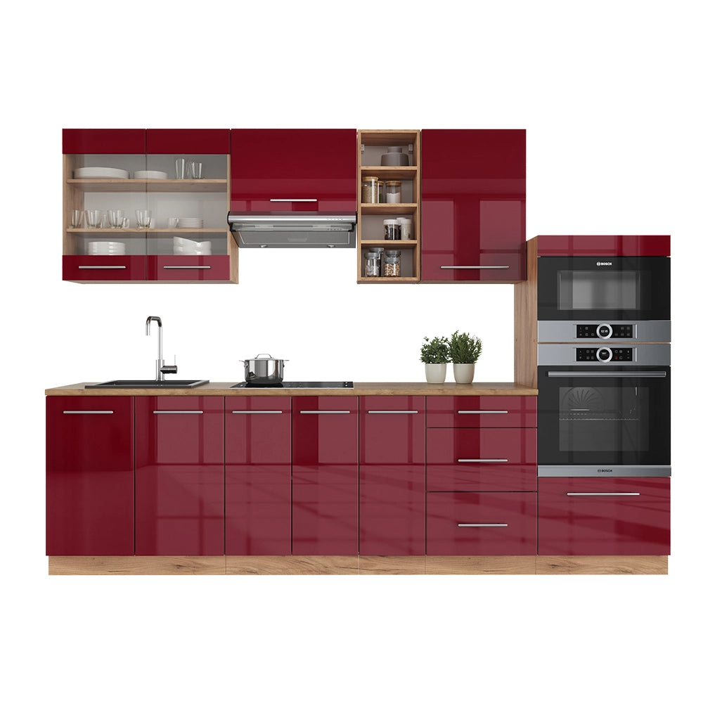 Cucina componibile Fame-Line Bordeaux lucido/Rovere dorato 280 cm, PL Rovere Vicco