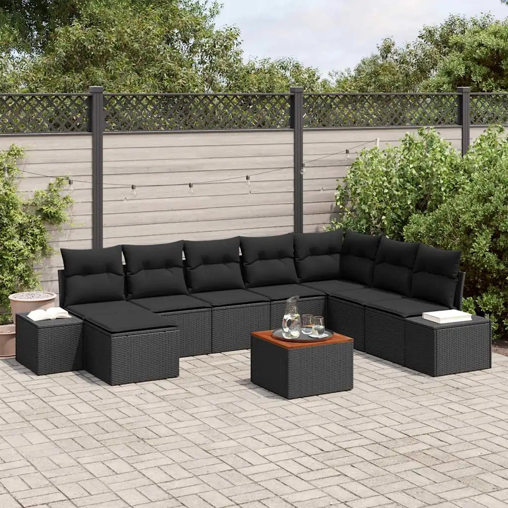 Set Divano da Giardino con cuscino 9 pcs Nero polyrattan 3347996