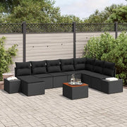 Set Divano da Giardino con cuscino 9 pcs Nero polyrattan 3347996