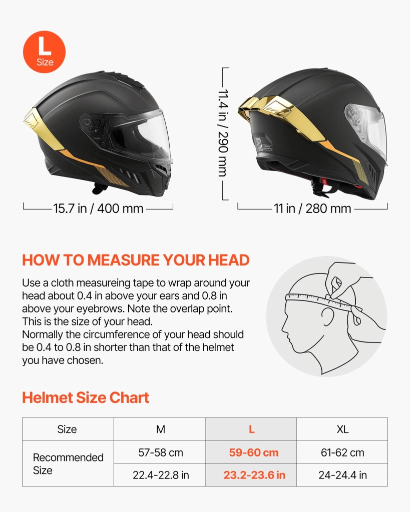 Casco Integrale da Moto V-822 in ABS e PC con Doppia Visiera, Taglia L 59-60 cm Omologato ECE 22.06 DOT, Nero