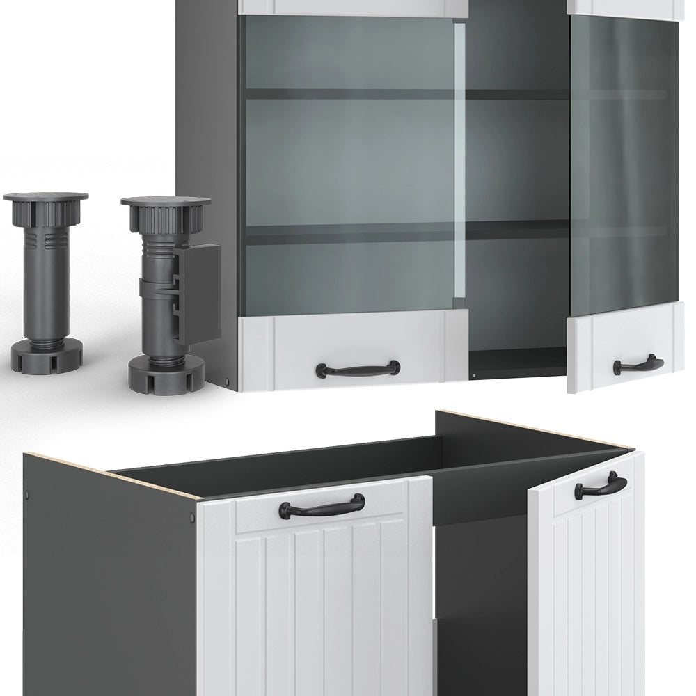 Cucina componibile Fame-Line Bianco rustico/Antracite 240 cm, PL Antracite Vicco