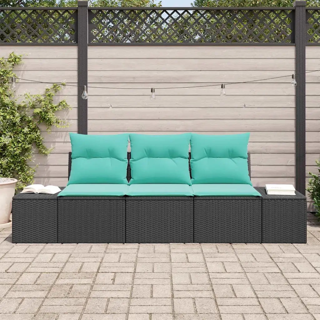 Set Divano da Giardino 3 pz Nero e Turchese polyrattan 3355595