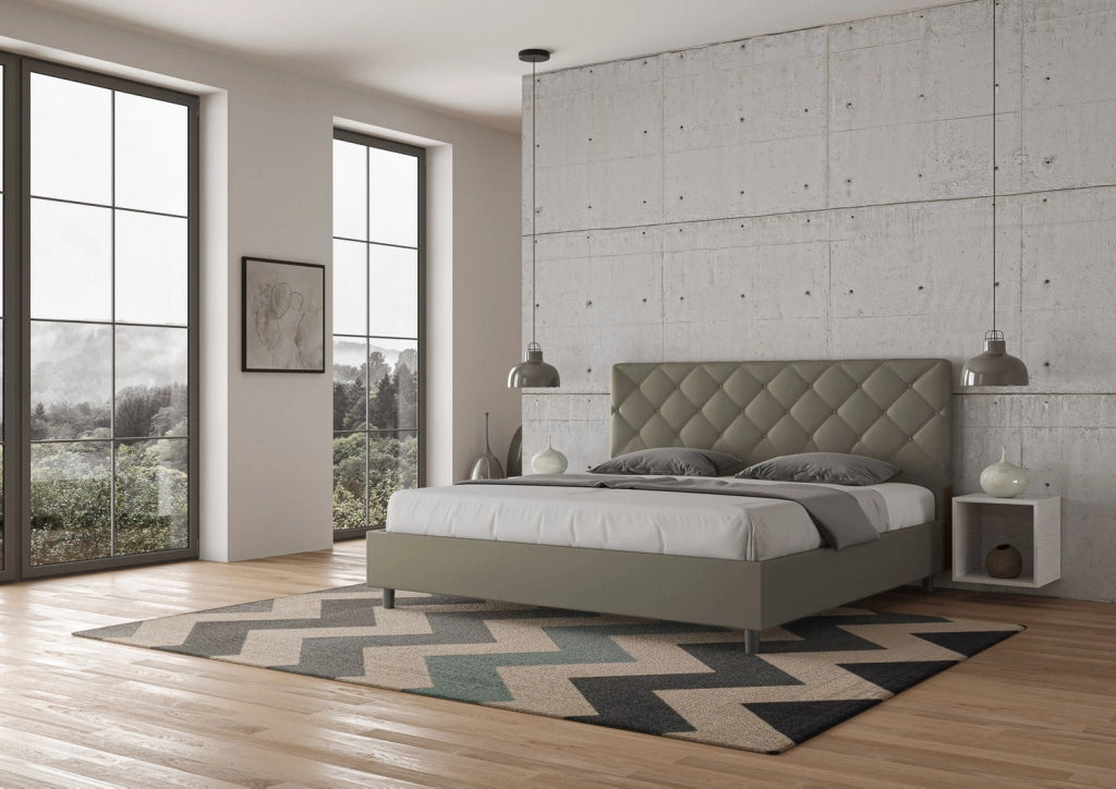 BS COM Letto con rete imbottito 180x210 similpelle cappuccino