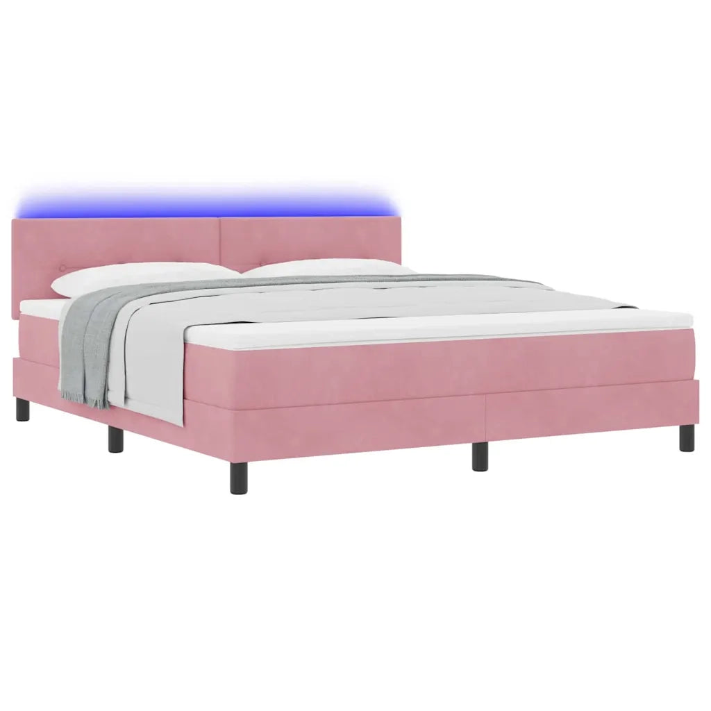 Letto a Sorgente LED con materasso Rosa 180 x 200 cm Velluto