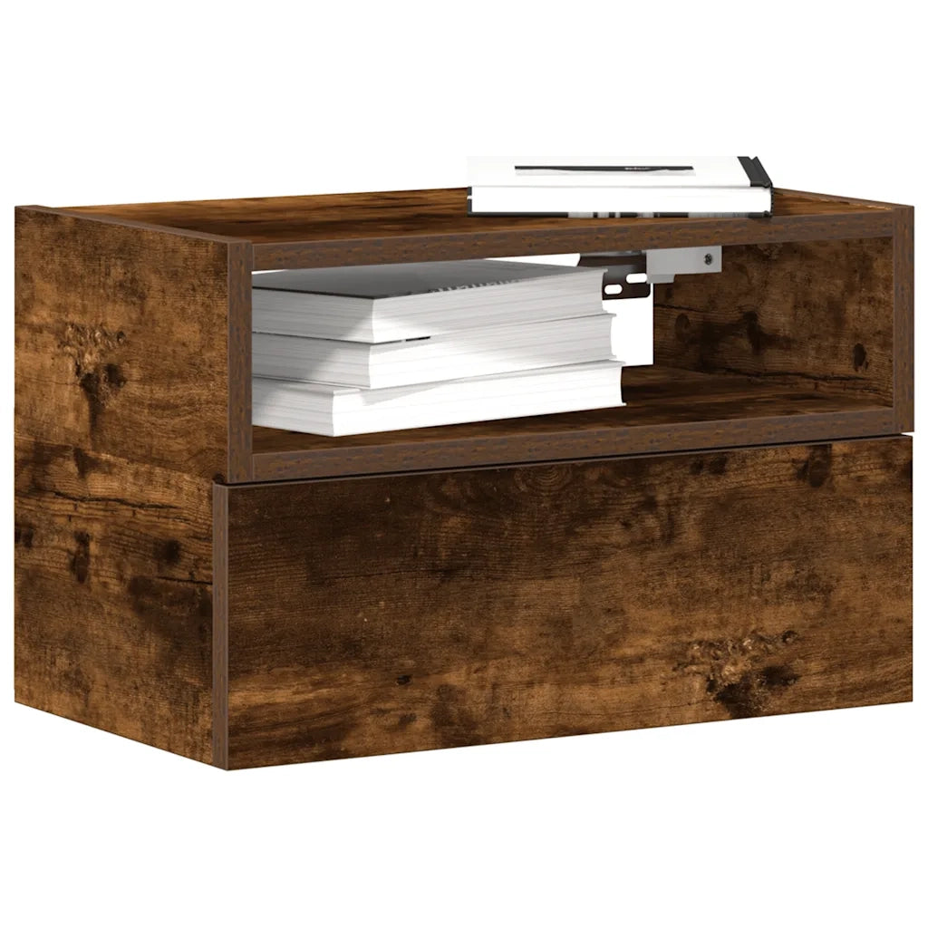 Comodini a Muro 2 pz-Set di 2 Tavolino da notte Rovere Fumo 45x26x28,5 cm