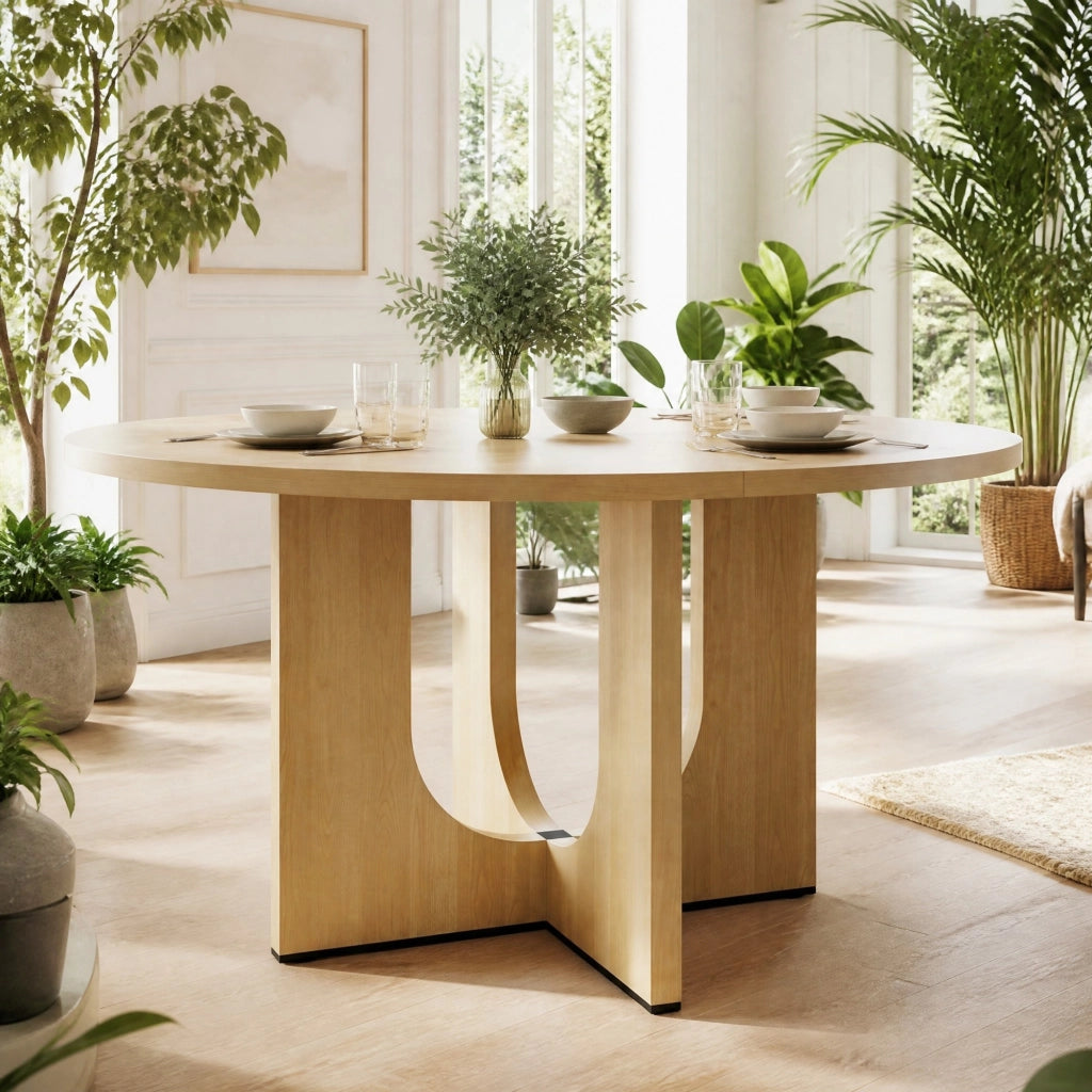 TAVOLO da pranzo rotondo 120 cm MDF colore rovere