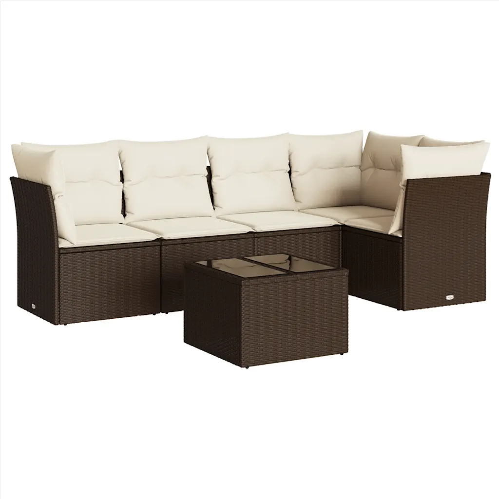 Set Divano da Giardino 6 pz con Cuscini Marrone in Polyrattan 3217613