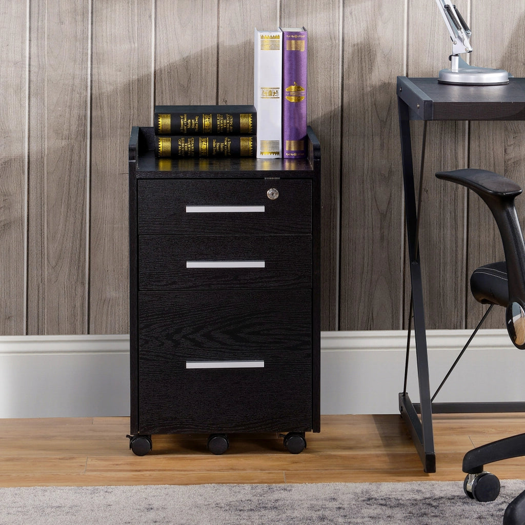 Cassettiera portadocumenti in legno con ruote ¨C Xylo ¨C 3 cassetti, nero, 39x40x65 cm