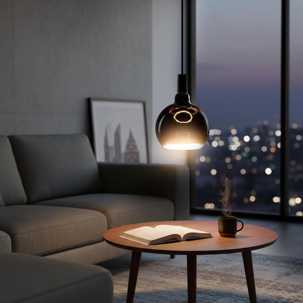Lampada di design vetro LED E27 nera serie BLACK MOON luce calda decorativa Effetto Fluttuante bar pub ristorante albergo Ø 150mm
