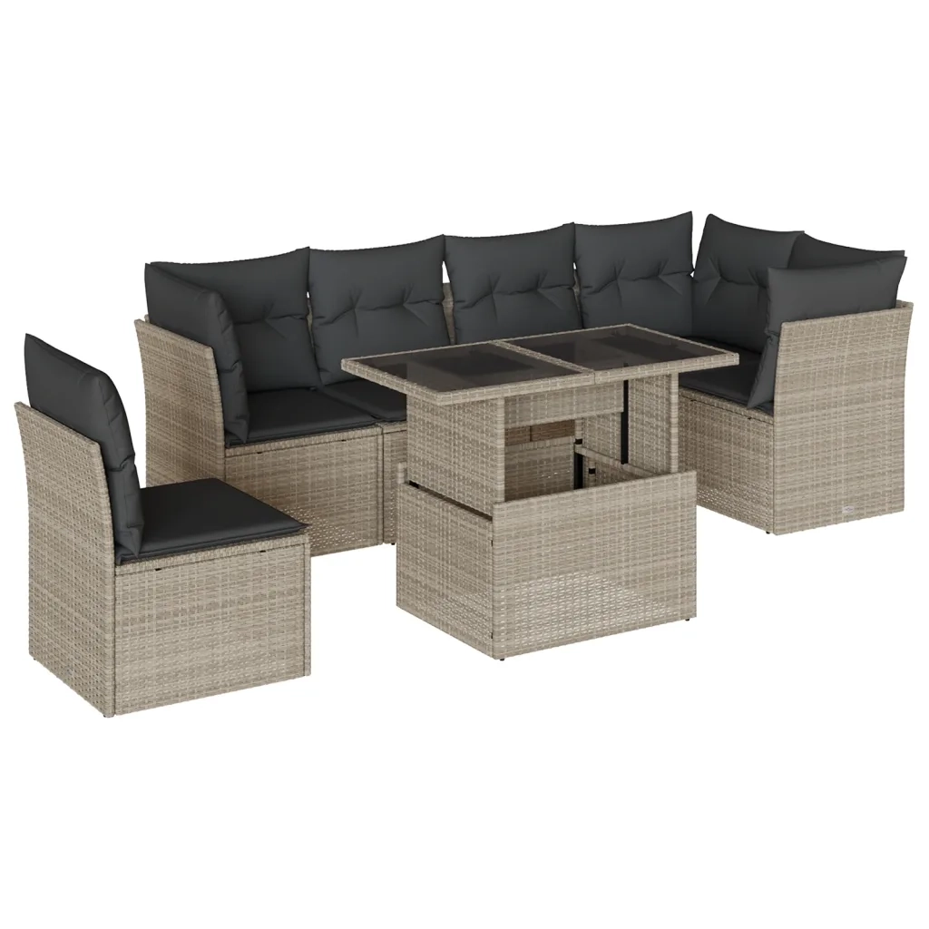 Set Divani da Giardino 7pz con Cuscini Grigio Chiaro Polyrattan 3266622