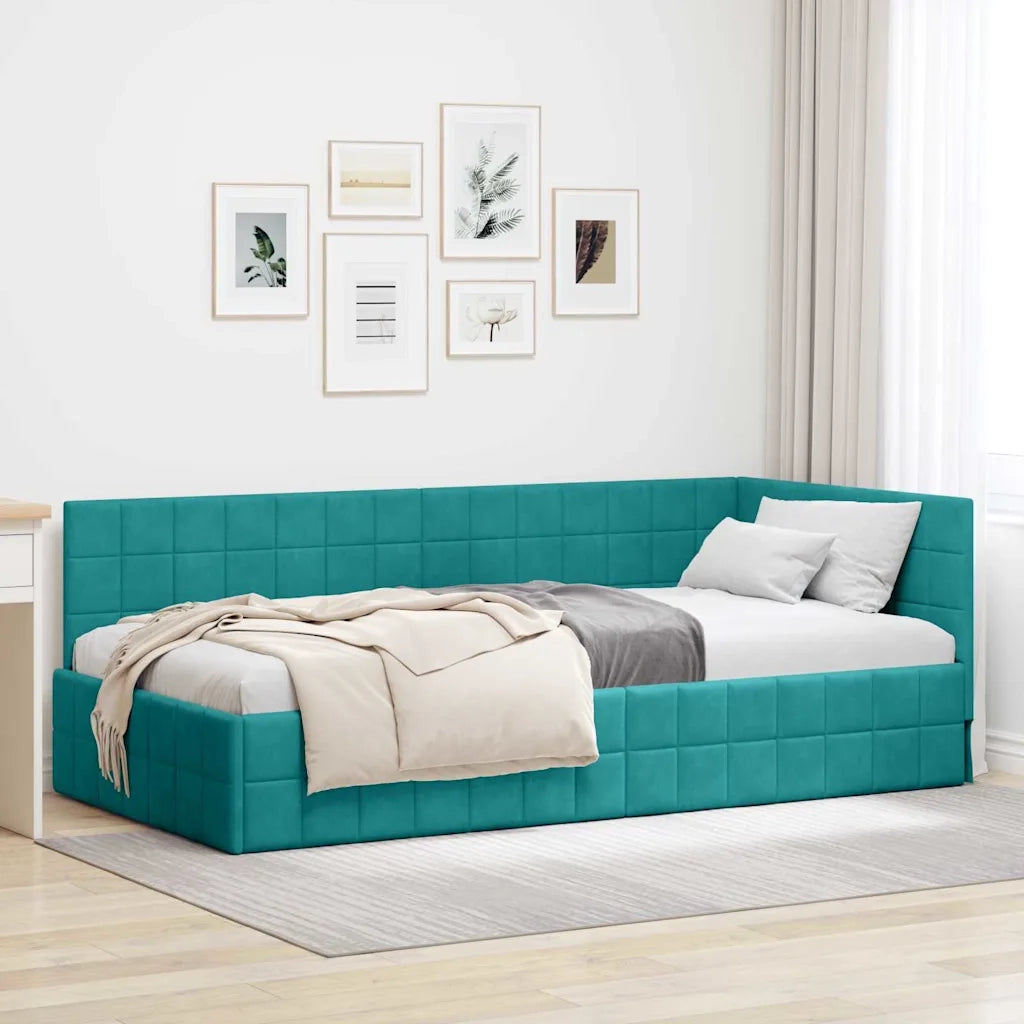 Cornice del letto ad angolo Turchese 100 cm x 200 cm Velluto 42016406
