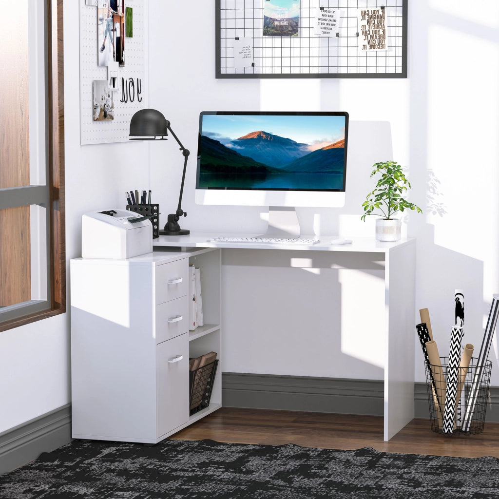 Scrivania angolare con cassetti e ripiani ¨C zephmum ¨C MDF bianco