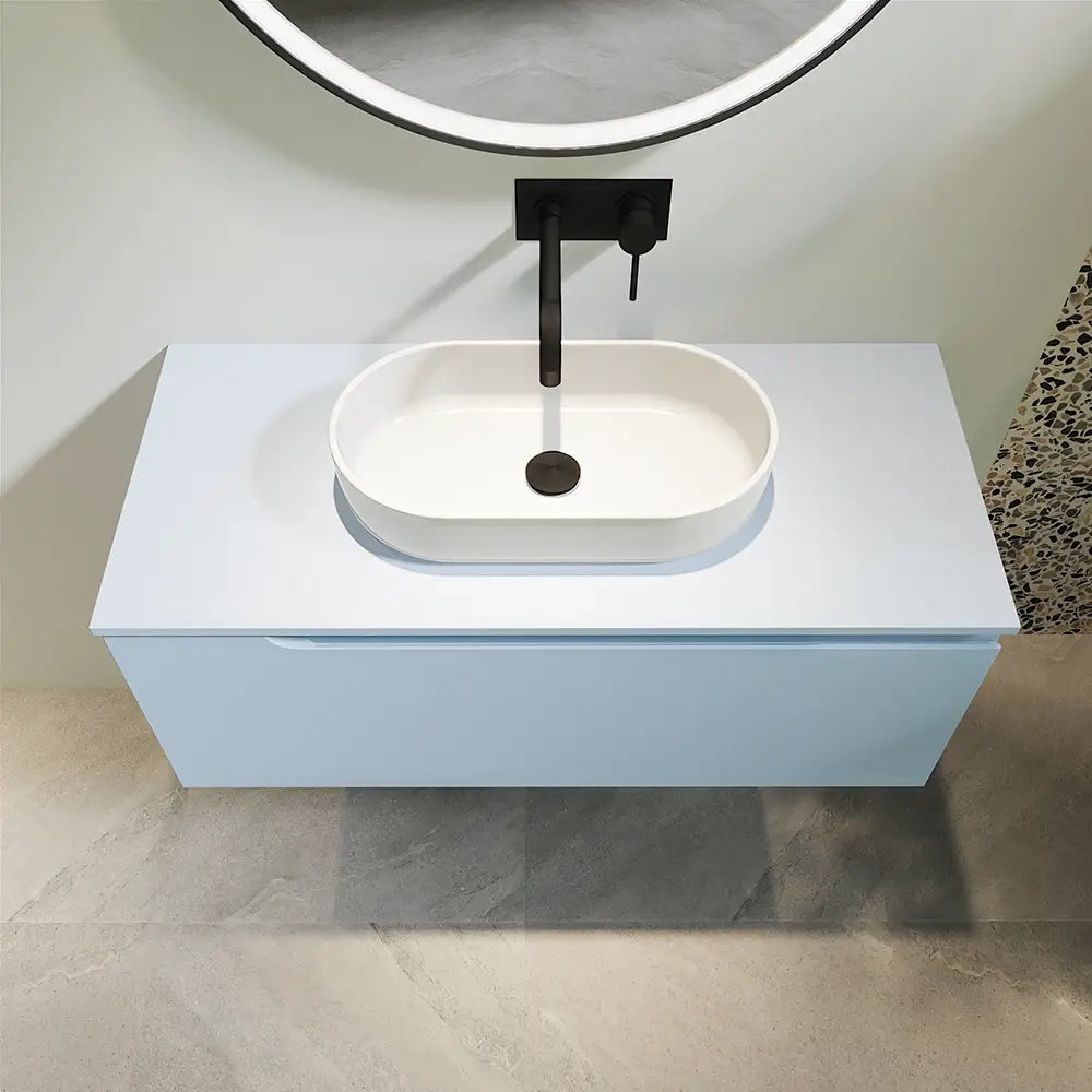 Mobile bagno sospeso 100 cm un cassetto color carta da zucchero con top  | Moor