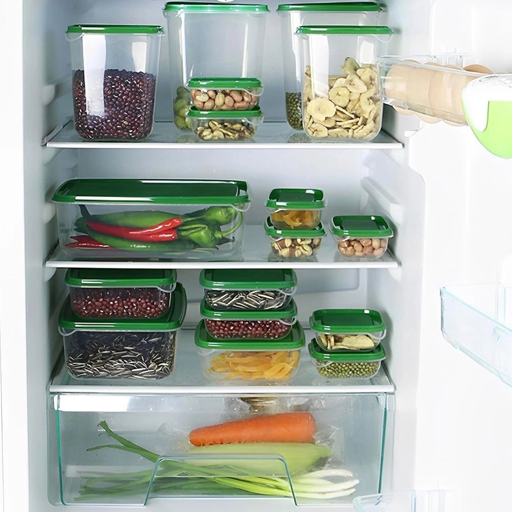 Trade Shop - Set 17pz Contenitori Per Alimenti Con Coperchio Impilabili Trasparenti Microonde -
