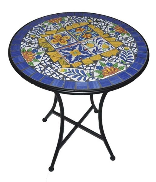 Tavolo da Esterno Blu Makari Ø 60 cm – Ferro Trattato e Ceramica a Mosaico