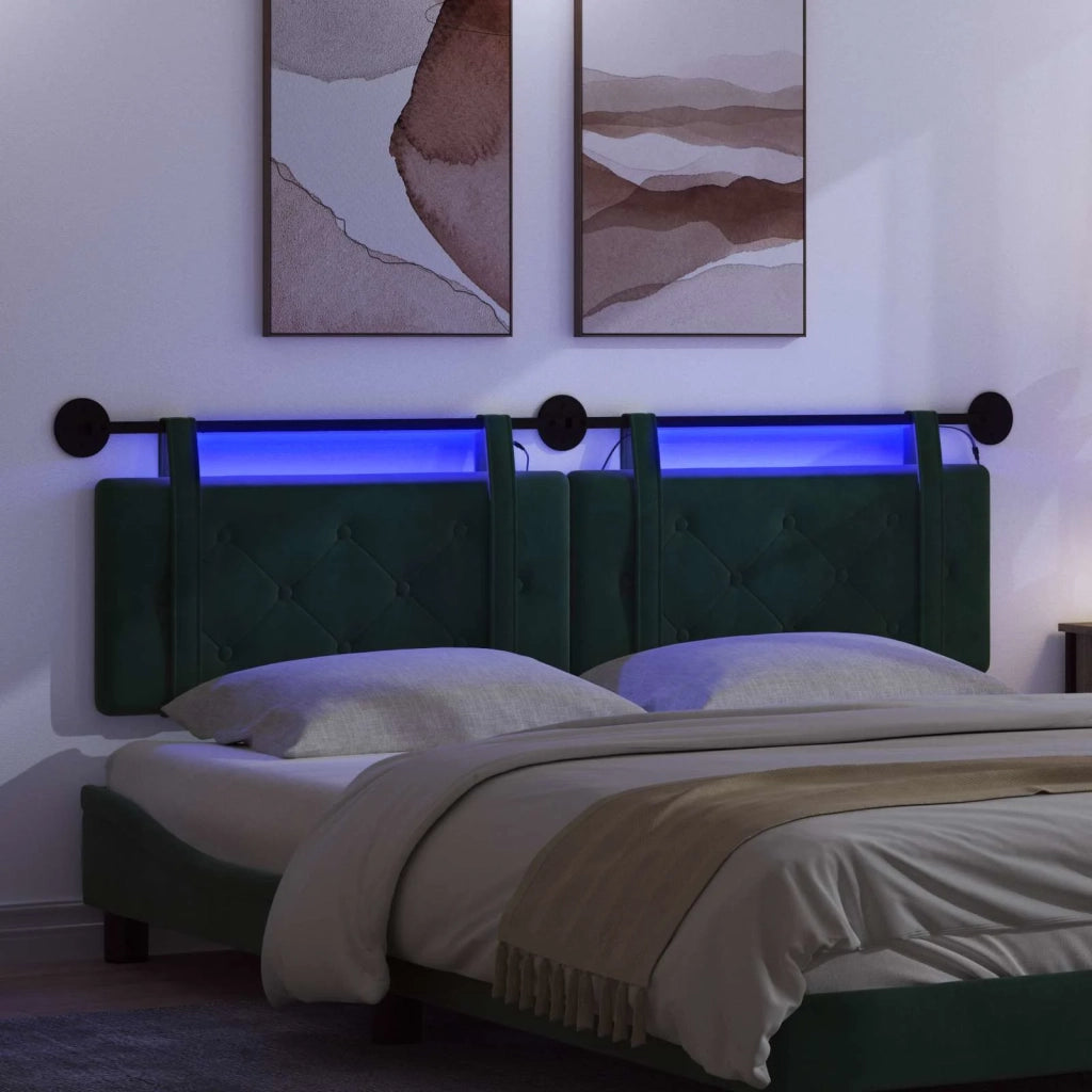 Testiera sospesa Con luce LED Verde Scuro Velluto 3424193