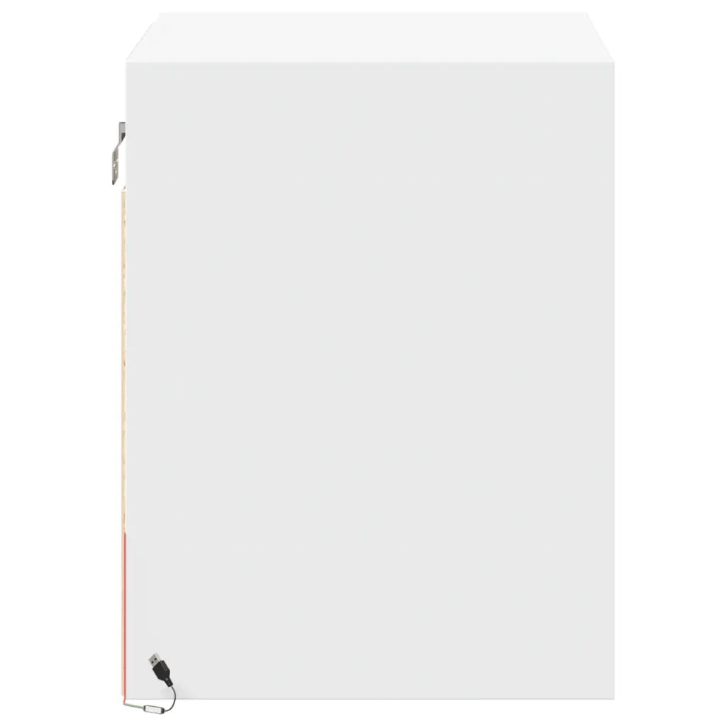 Set di 2 Comodini | Armadio da Notte | Mobiletto da notte a Parete con Luci LED Bianchi