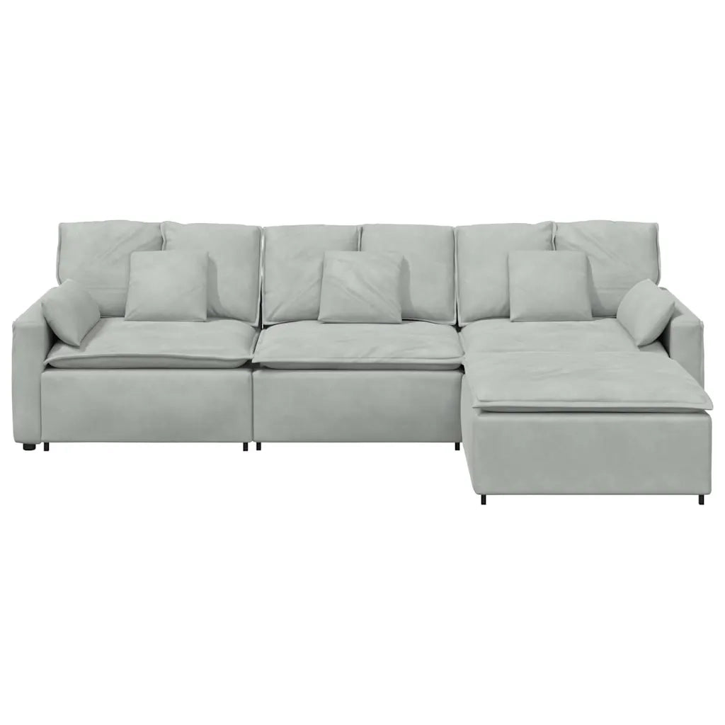 Divano Modulare con Poggiapiedi e Cuscini Grigio Chiaro 3321069