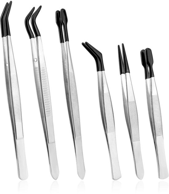 Set di 6 Pincette Precise con Punta in Gomma