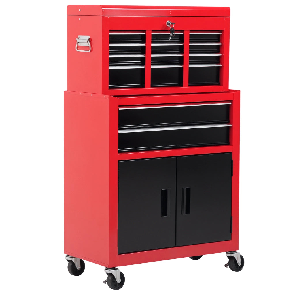 Cassettiera con 6 cassetti e cassa mobile ¨C Minimal ¨C acciaio rosso e nero