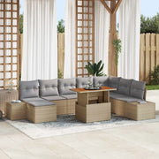 Set da Pranzo per Giardino con cuscino 9 pcs Beige e grigio