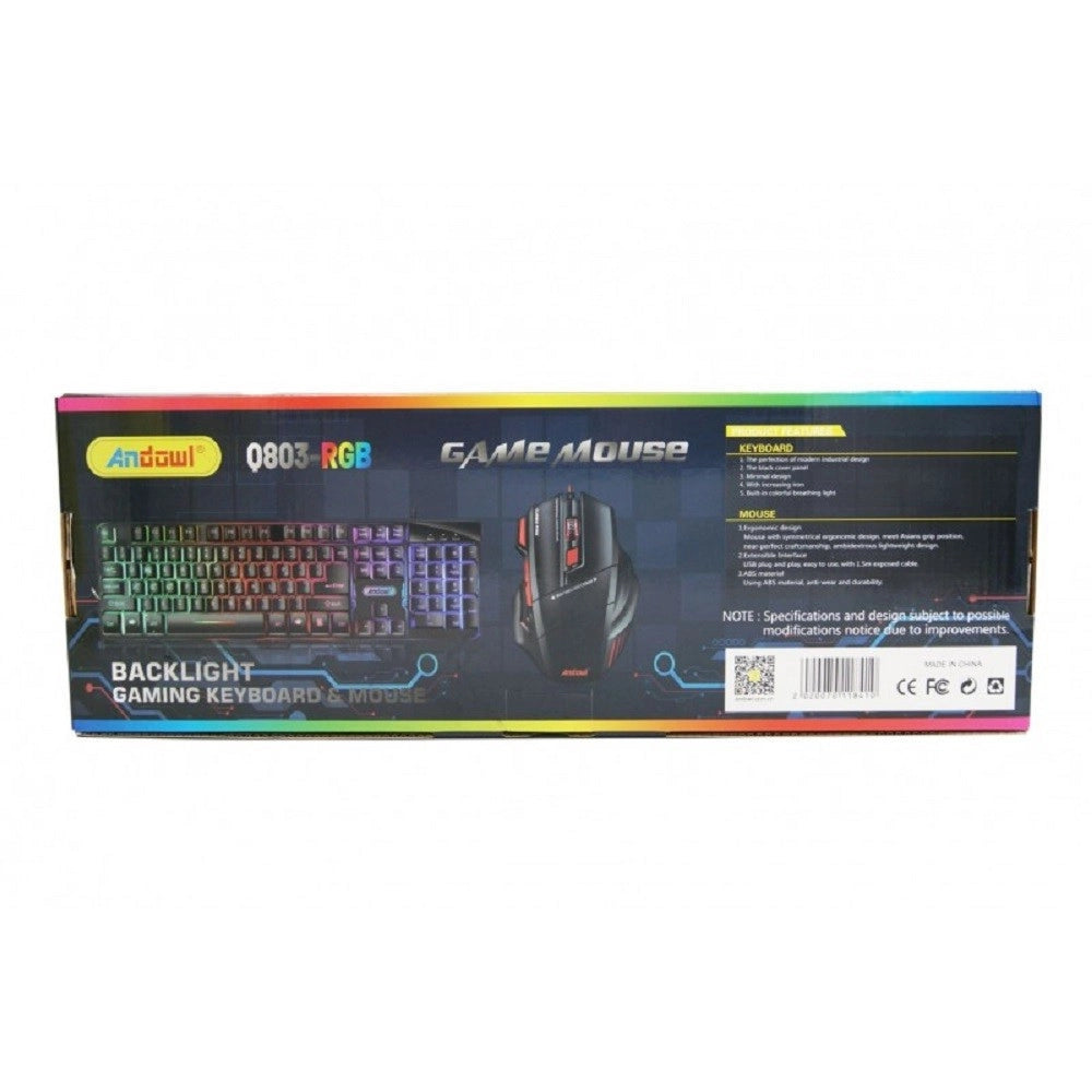 Trade Shop - Set Gioco Con Tastiera Led Mouse Cablato Usb Retroilluminata Multicolore Q803-rgb -