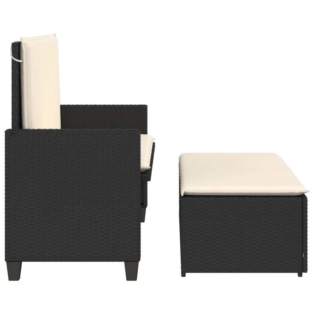 Panchina da Giardino | Panca da Giardino con Cuscini e Poggiapiedi Nera in Polyrattan