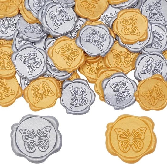 Etichette di sigillo in cera per inviti di matrimonio, argento e oro, 50 pezzi.