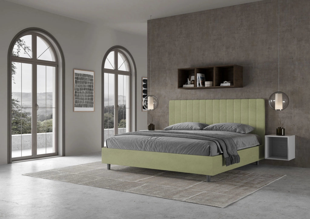 BS COM Letto matrimoniale king size contenitore imbottito 190x210 microfibra tè verde