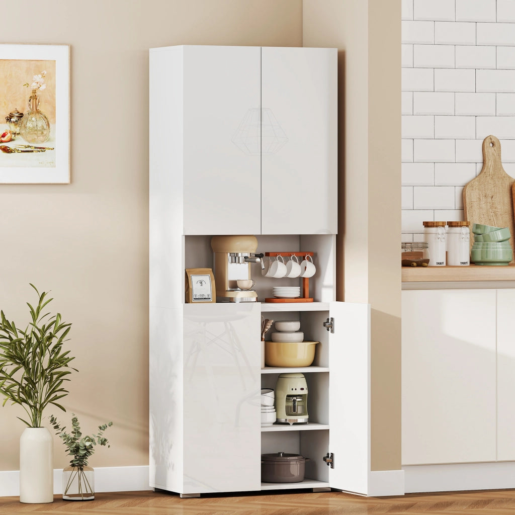Credenza da Cucina Alta 68x34x180 cm Mobile Dispensa con Ante Soft-Close in MDF Bianco Lucido