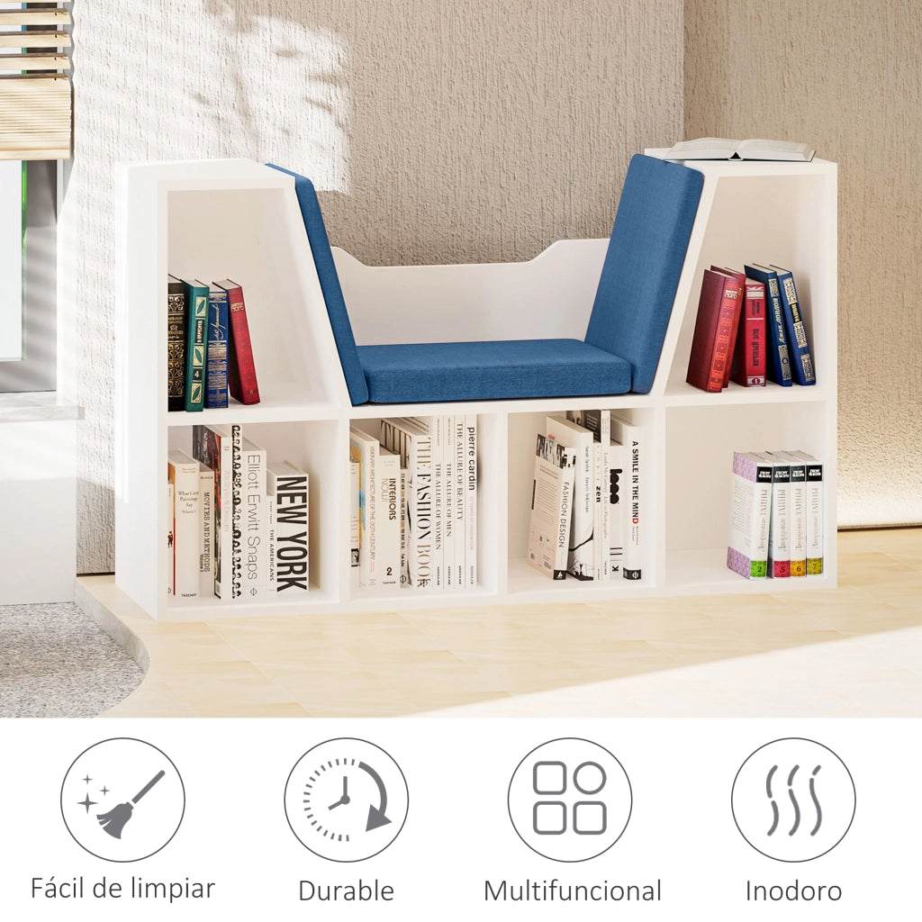 Libreria con Cuscino 6 Cubi ¨C Minimal ¨C 102x30x61 Bianco e Blu