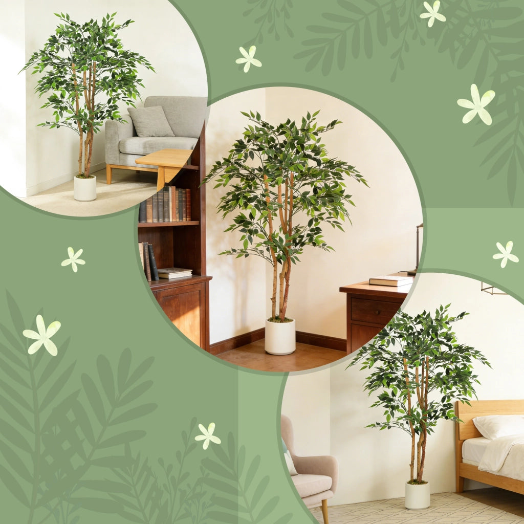Ficus Artificiale 150 cm ¨C zephmum ¨C Verde con Vaso per Interni