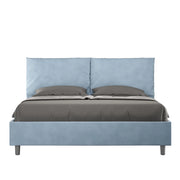 BS COM Letto matrimoniale senza rete imbottito 160x200 microfibra azzurro