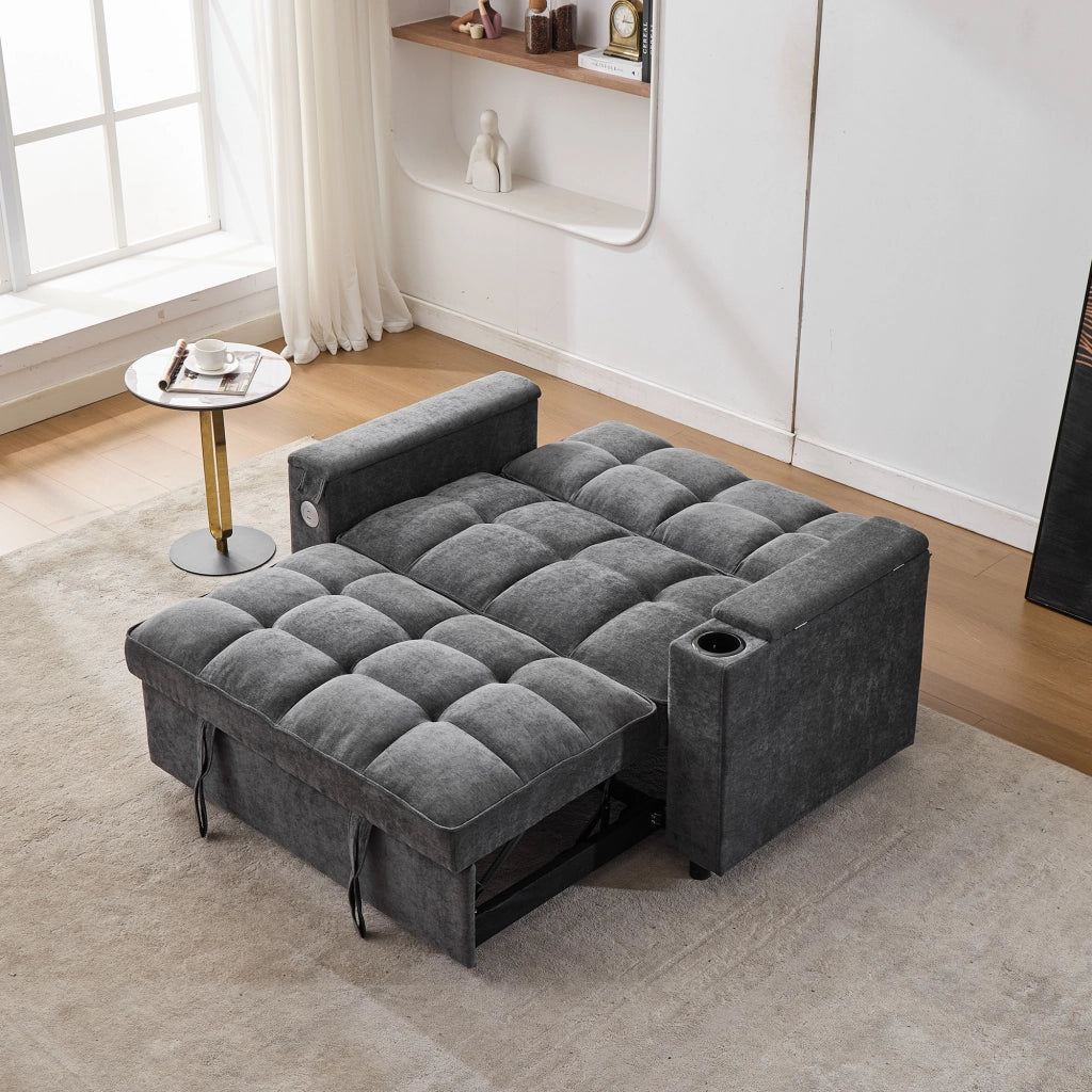 DIVANO LETTO 140,5x74x82 cm Grigio in tessuto con USB e Tipo C