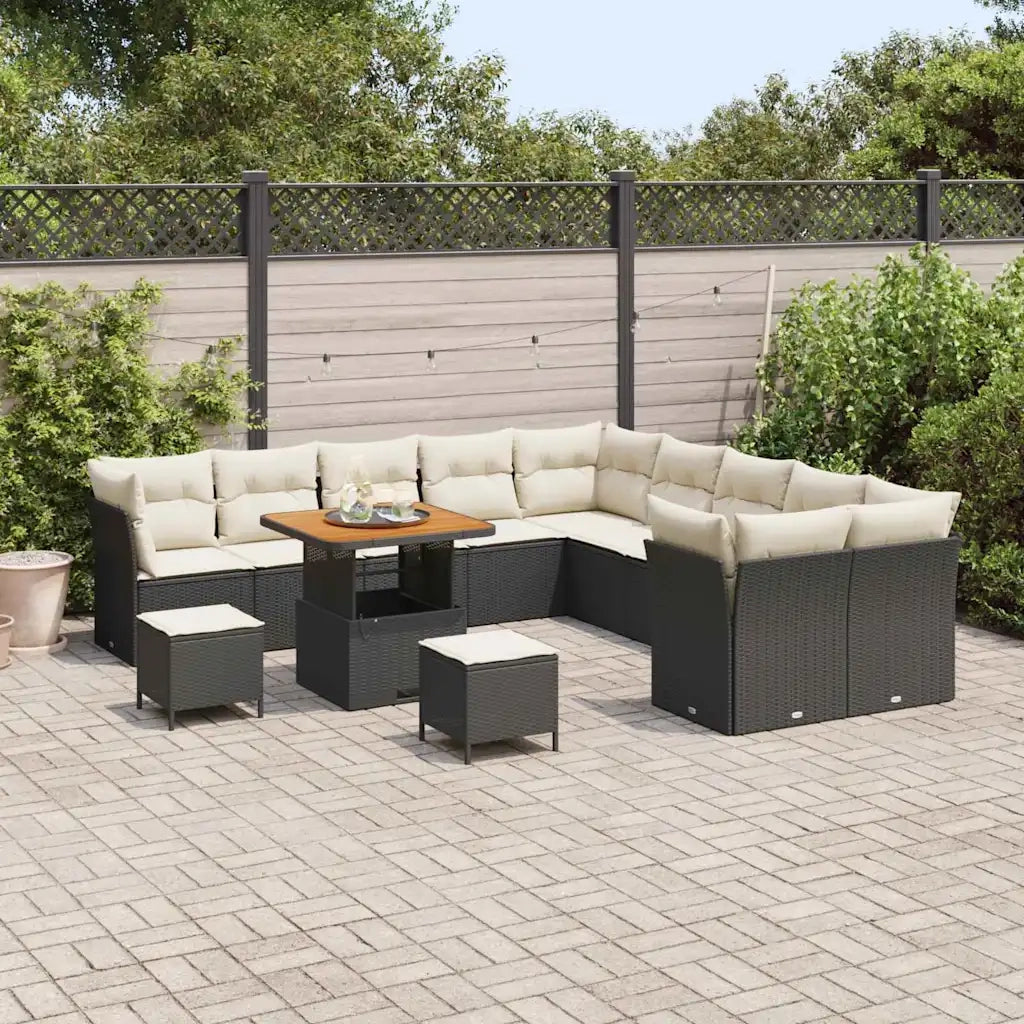 Set Divano da Giardino 13 pcs Nero polyrattan