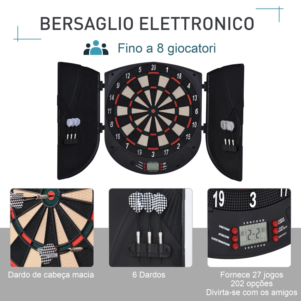 Bersaglio Freccette Elettronico per 8 Giocatori con 6 Freccette, Schermo LCD, 2 Porte e 26 Modalit¨¤ di Gioco