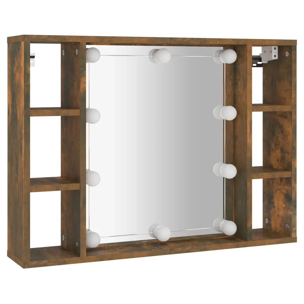 Armadio a specchio con illuminazione a LED 76 x 15 x 55 cm rovere affumicato 02_0006662