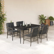 Set da Pranzo da Giardino 5 pz con Cuscini in Polyrattan Grigio