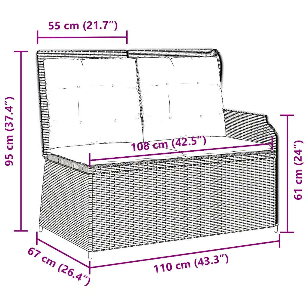 Panca Reclinabile da Giardino con Cuscini Marrone in Polyrattan 368938