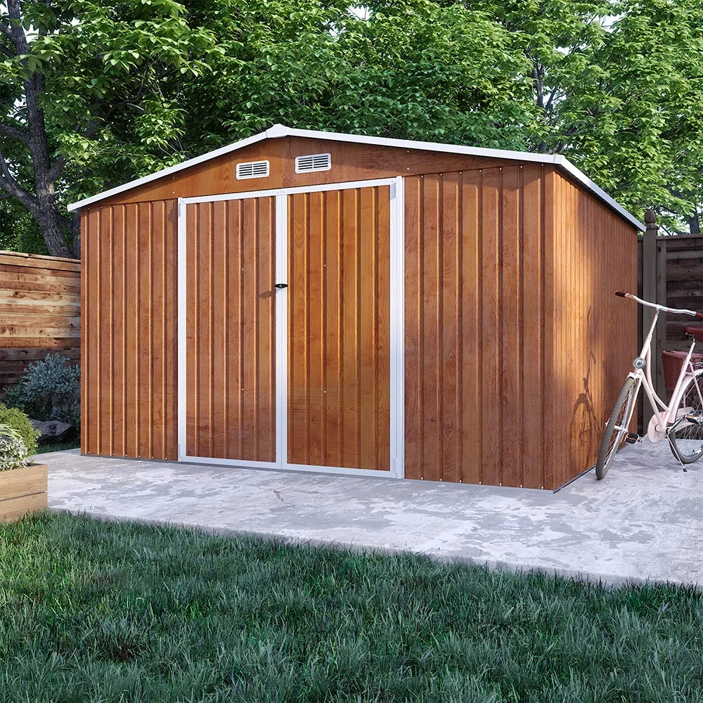 Casetta da giardino in acciaio zincato effetto legno 3,21x2,77xh2,17 m - 131kg - 8,9 metri quadri