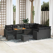 Set Divano da Giardino con cuscino 13 pcs Nero polyrattan