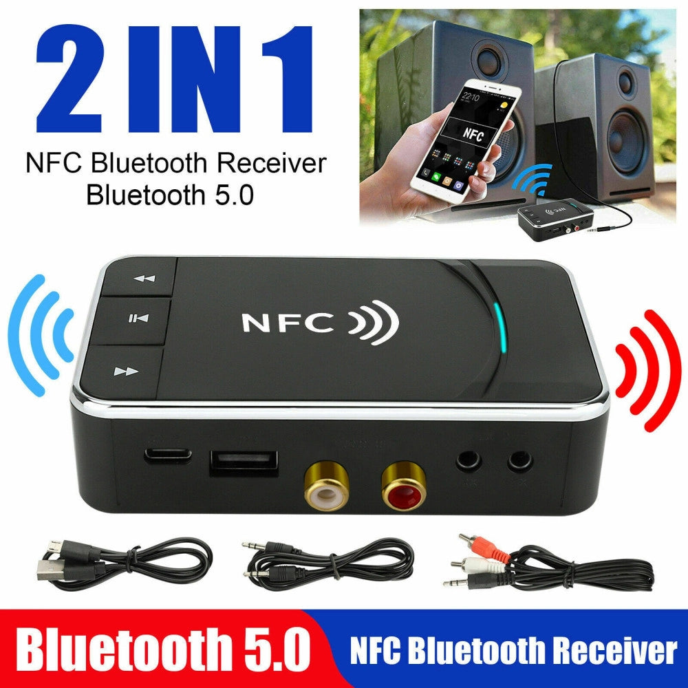 Trade Shop - Trasmettitore Ricevitore Bluetooth 5.0 Aux 3,5mm Nfc A Rca Adattatore Audio Usb -