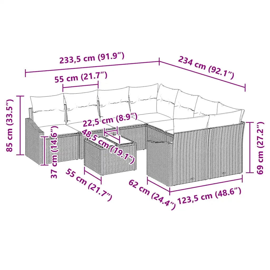Set di divani con cuscino 9 pcs Grigio chiaro polyrattan 3346662