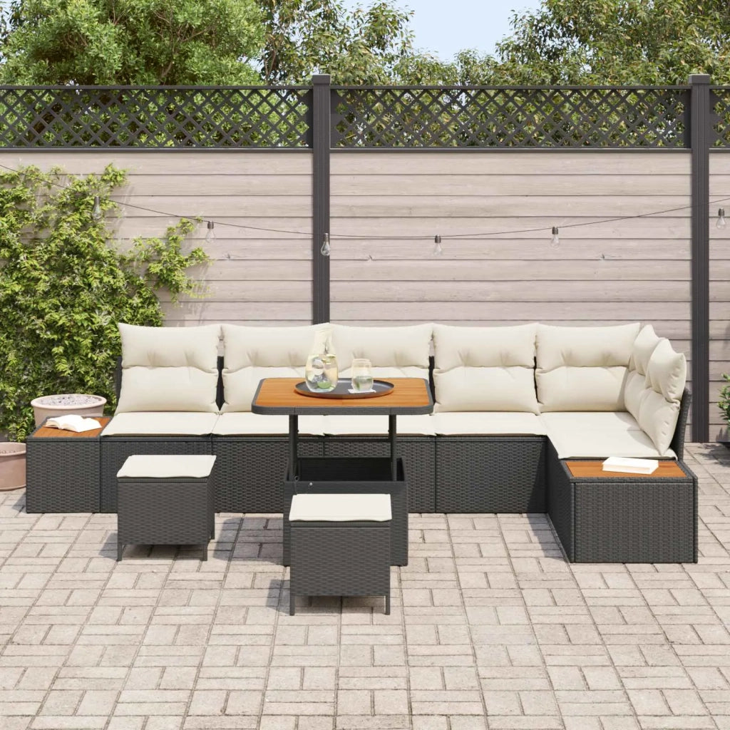 Set Divano da Giardino con cuscino 9 pcs Nero e Crema 3363320