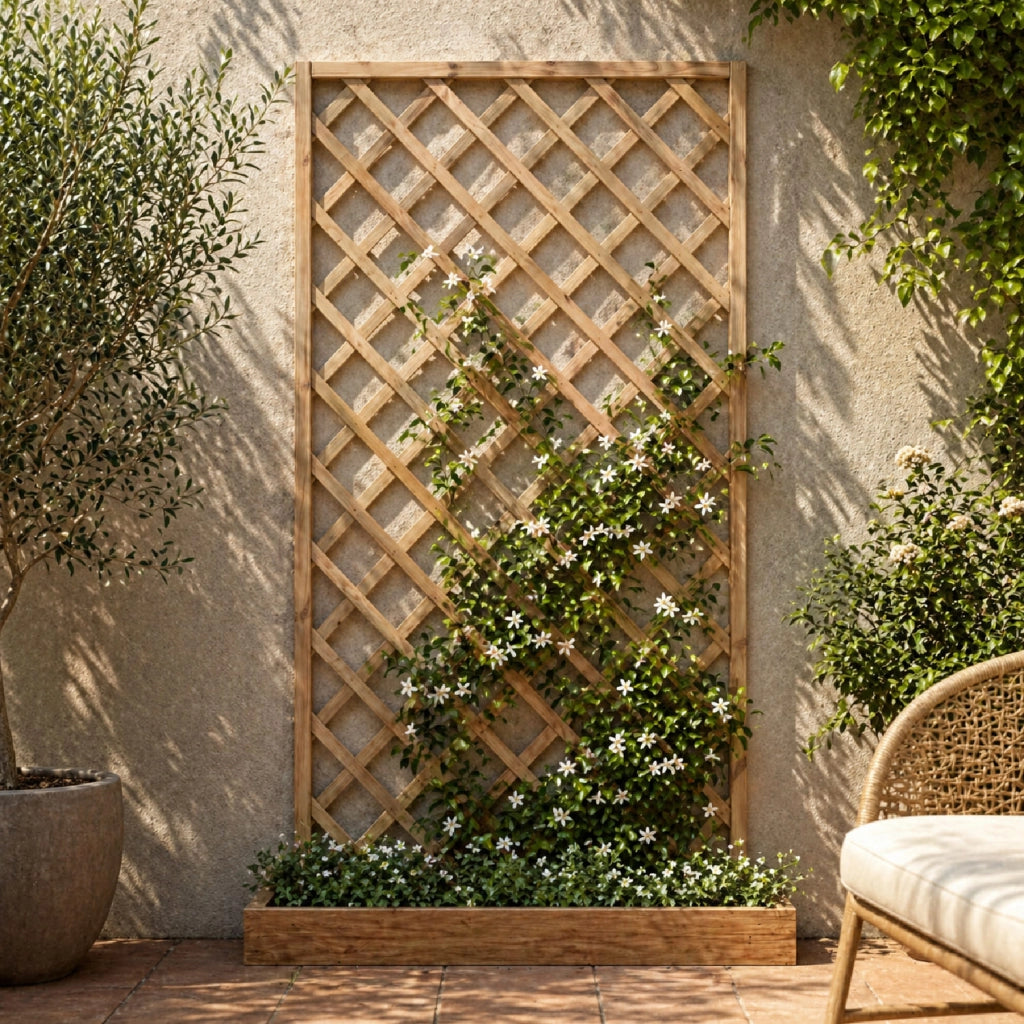 Traliccio In Legno Di Pino Impregnato Pannello Grigliato Per Giardino Balcone E Terrazza Supporto Decorazione Per Piante Rampicanti Privacy Outdoor 90 x 180 Cm Legno Naturale