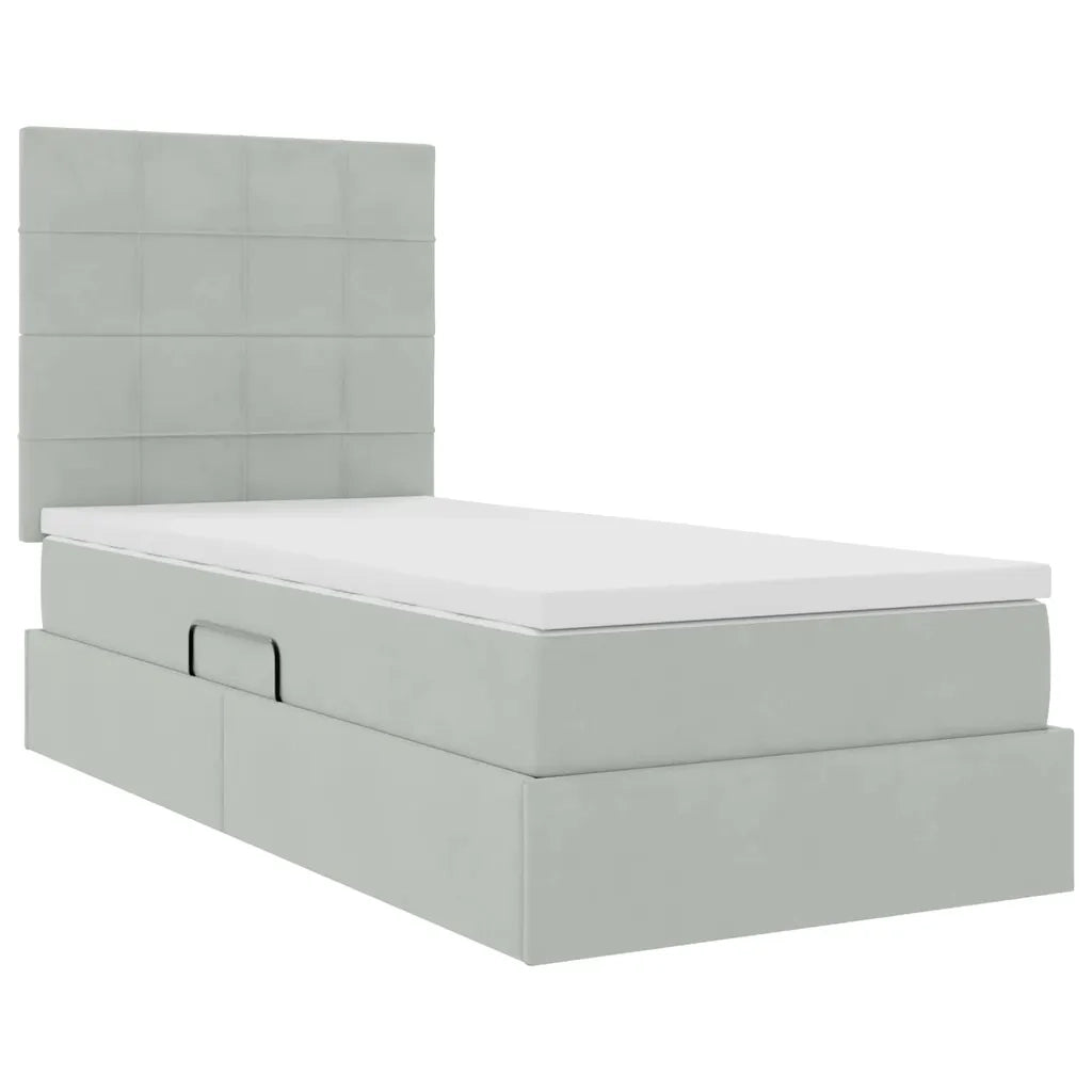 Letto con contenitore e LED Grigio chiaro 100 x 200 cm Velluto