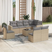 Set Divano da Giardino 9 pz con Cuscini Beige in Polyrattan