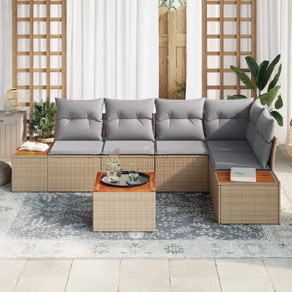 Set Divano da Giardino 6 pcs beige e grigio chiaro Poly Rattan