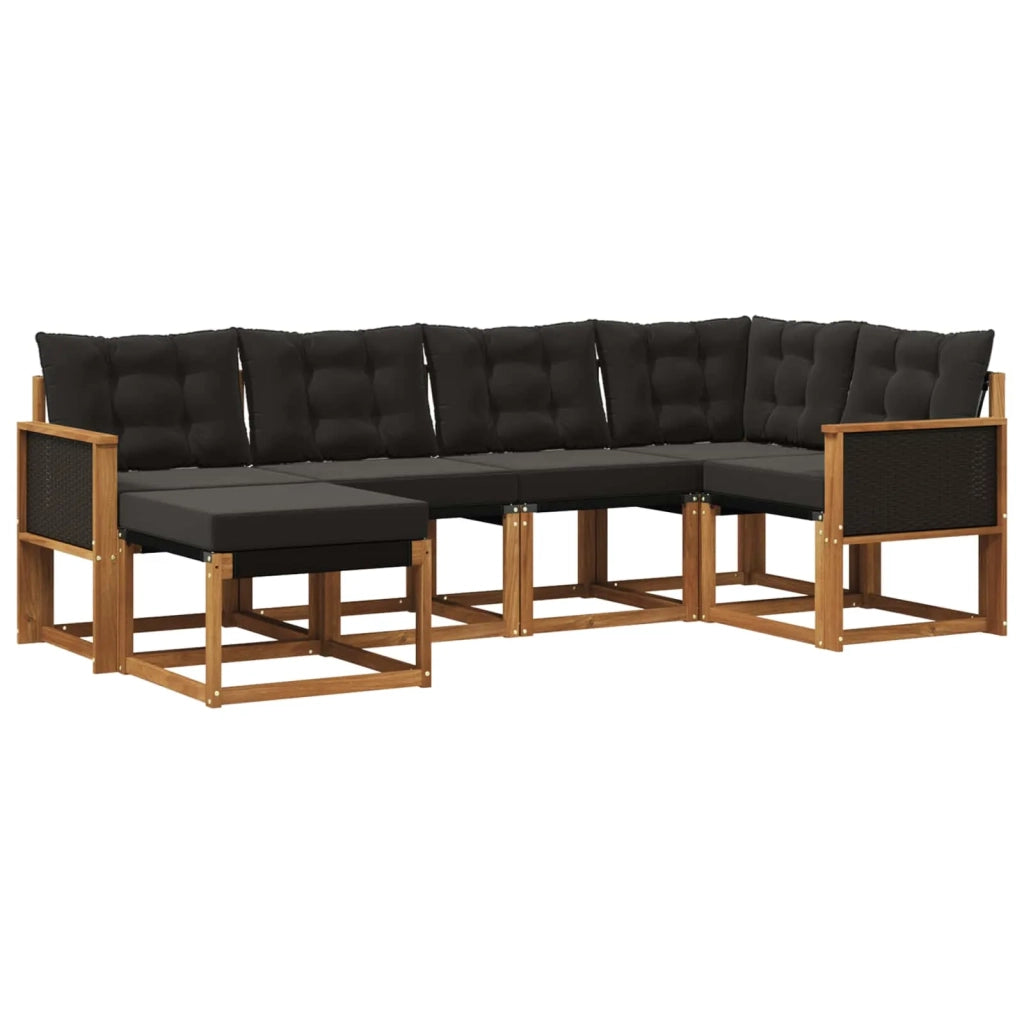 Set di divani da esterno con cuscino 6 pcs Naturale e Nero 3382056