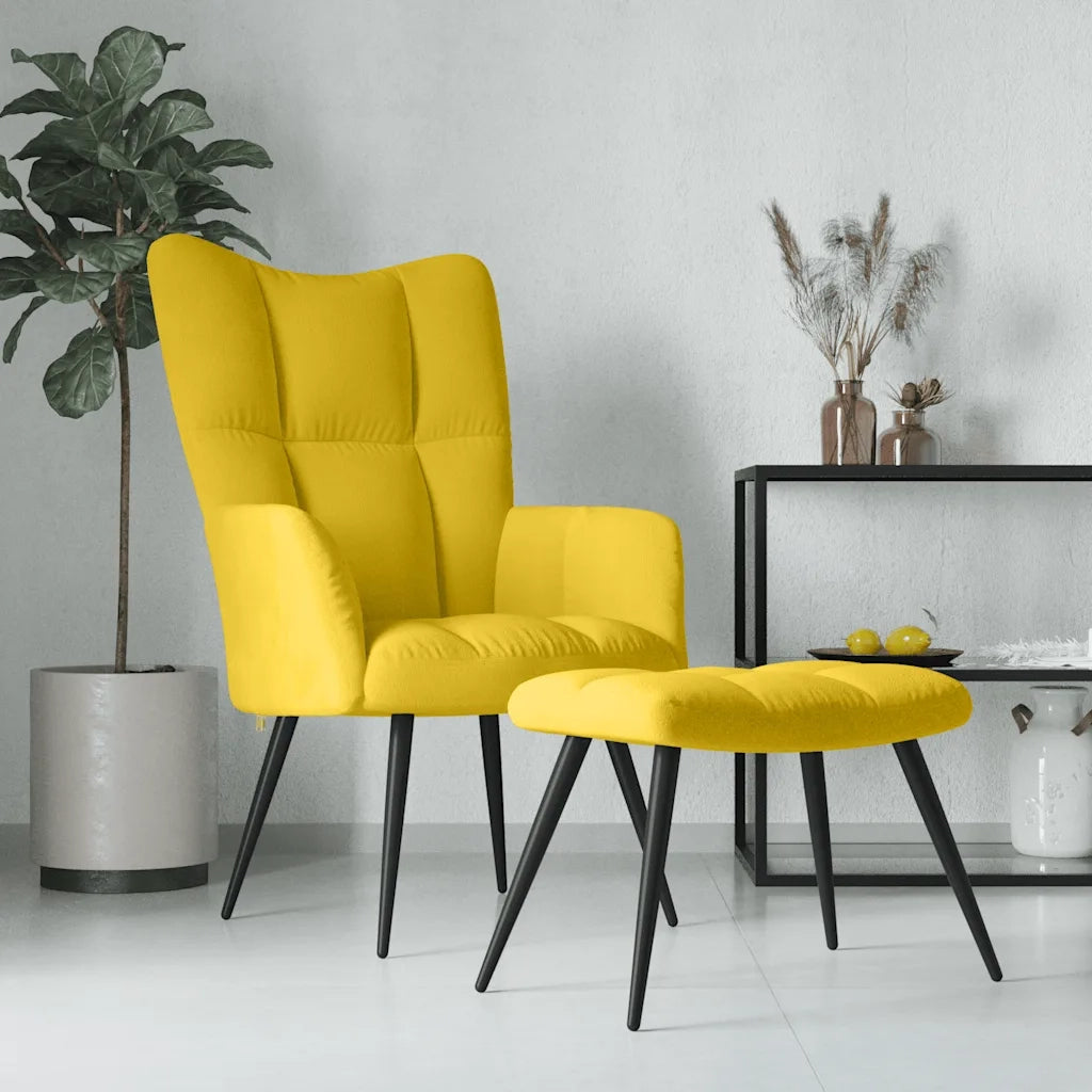 Poltrona Relax | Sedia Relax con Sgabello in Velluto Giallo Senape